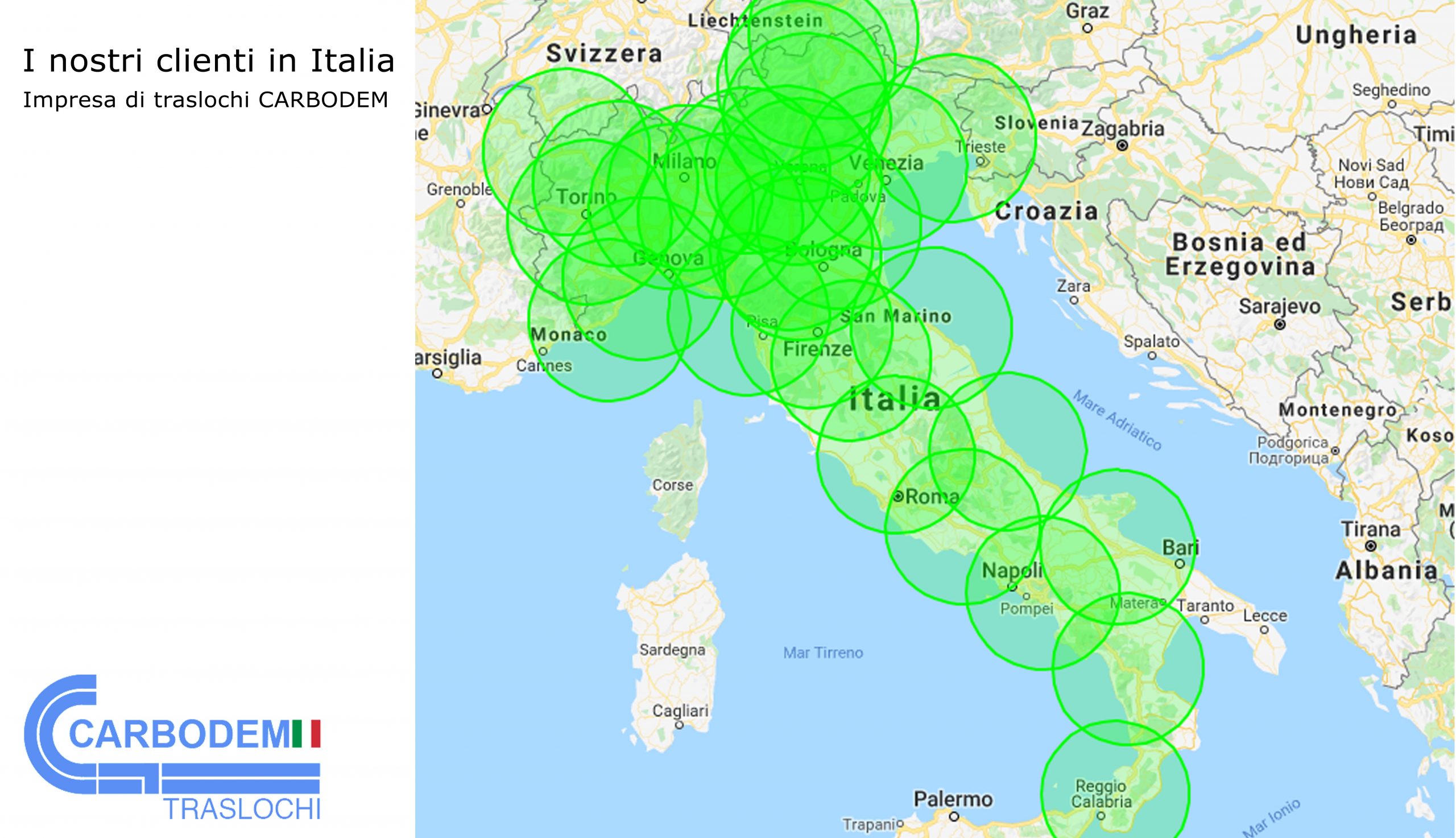 Spostamenti di CARBODEM in Italia su una mappa​